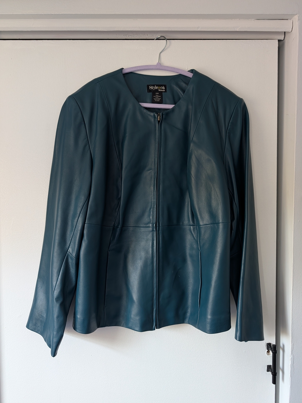 Style & Co 22W Genuine Leather Teal Jacket Plus Size Mint Condition